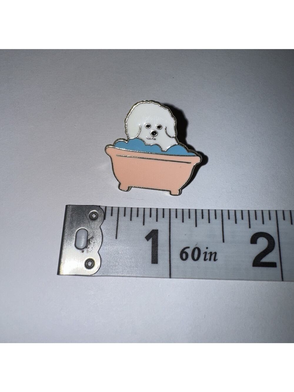White Dog In A Pink Bath Tub Pin Brooch
